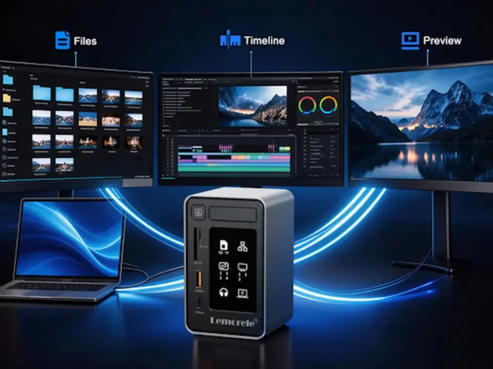 Lemorele TC1000 Docking Station: 12-in-1 Design with Triple 4K 60Hz Display Support