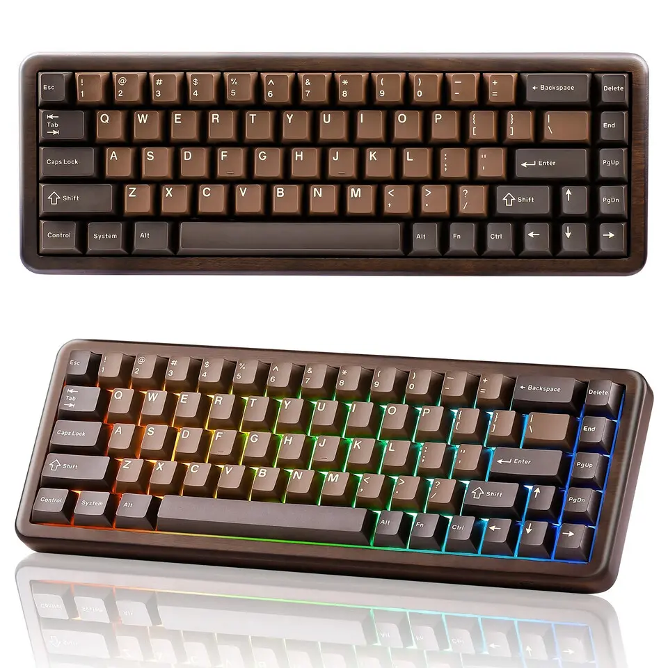 Yunzii Wood 68 and Wood 84 mechanical keyboards with walnut frames