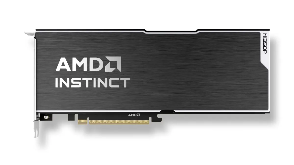 AMD Instinct MI350P side view showing 12V-2x6 power connector