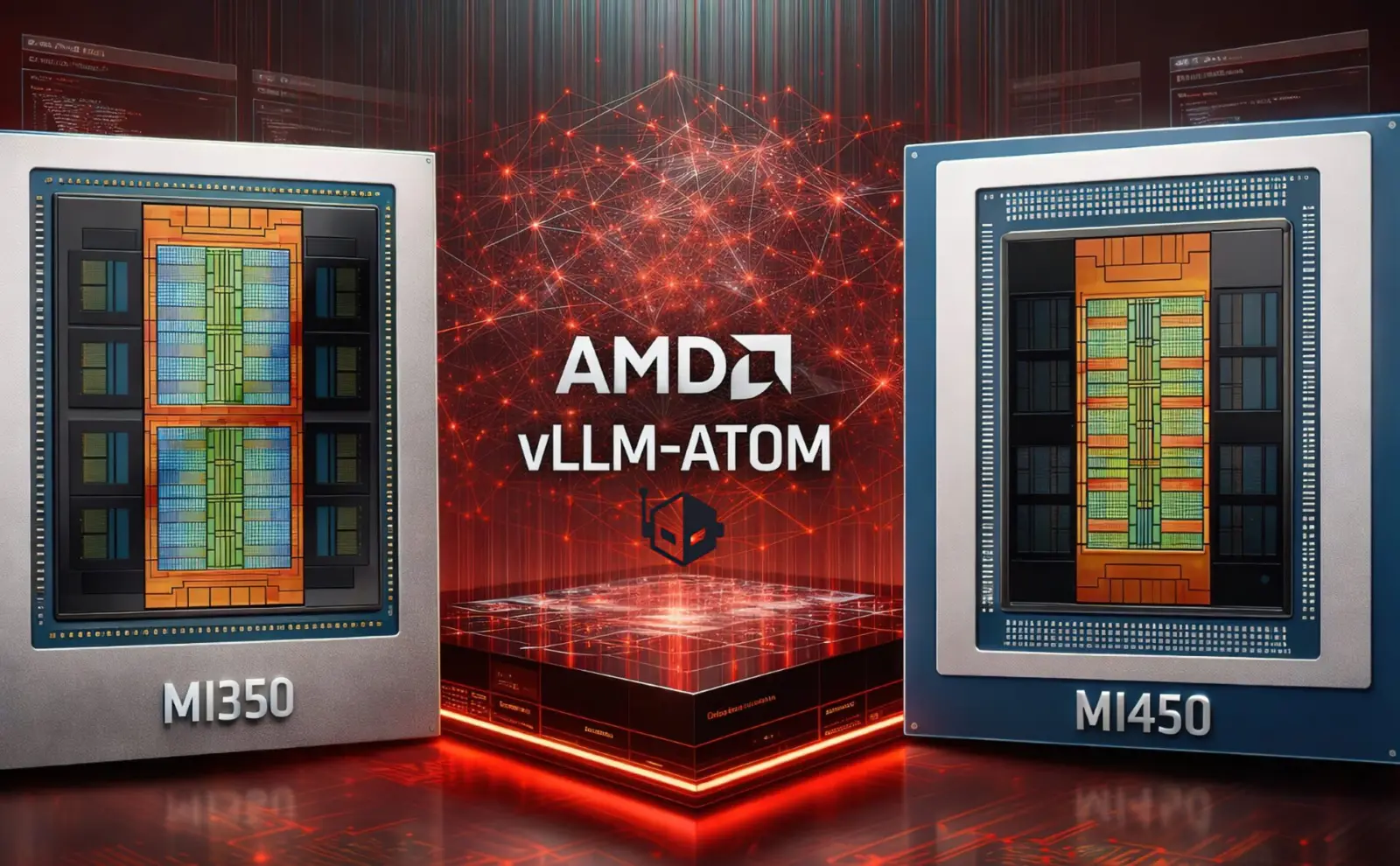AMD vLLM-ATOM plugin architecture showing vLLM, ATOM, and AITER layers