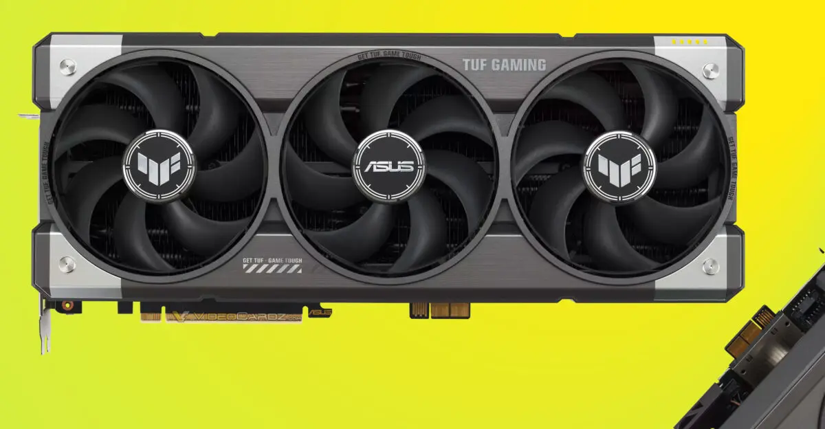 ASUS GeForce RTX 5080 TUF BTF graphics card with detachable GC-HPWR gold finger adapter
