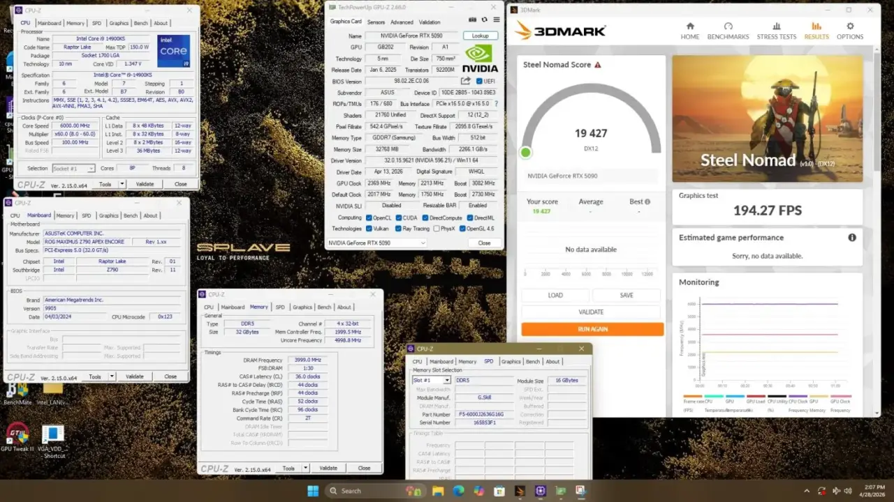 ASUS ROG Astral RTX 5090 Shatters Three 3DMark World Records with Extreme Overclocking