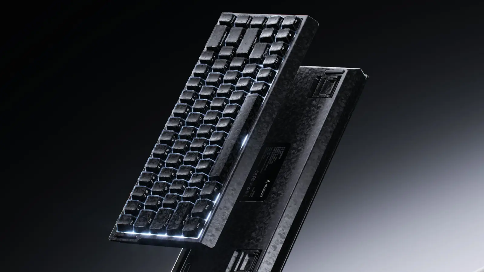 AUSDOM Z68T keyboard with carbon-fiber texture and 65% layout