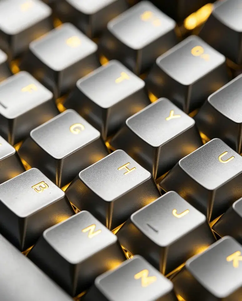 Awekeys keycaps in Cherry profile with cupronickel and transparent plastic