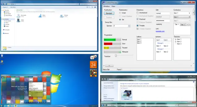 Classic 7 interface showing Start menu, taskbar, and Aero Glass transparency effects on Windows 7 desktop environment.