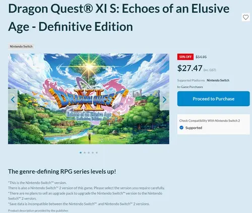 Dragon Quest XI S Switch 2 key art