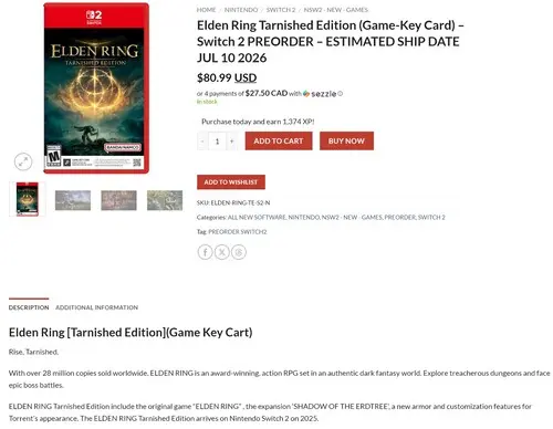 Elden Ring Tarnished Edition for Nintendo Switch 2 from FromSoftware