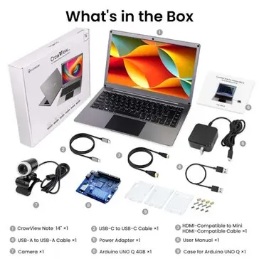 CrowView Note 14 connects via USB-C and mini-HDMI ports for video and power delivery