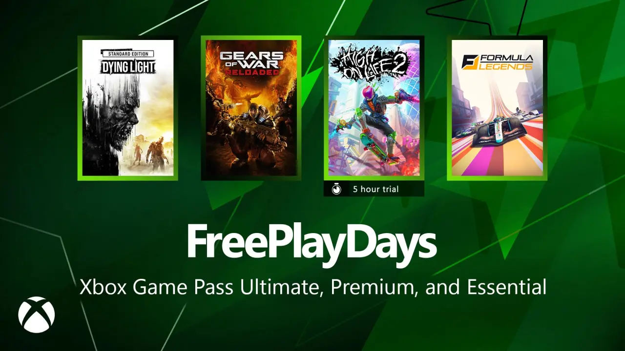 Xbox Free Play Days lineup featuring Dying Light and Formula Legends