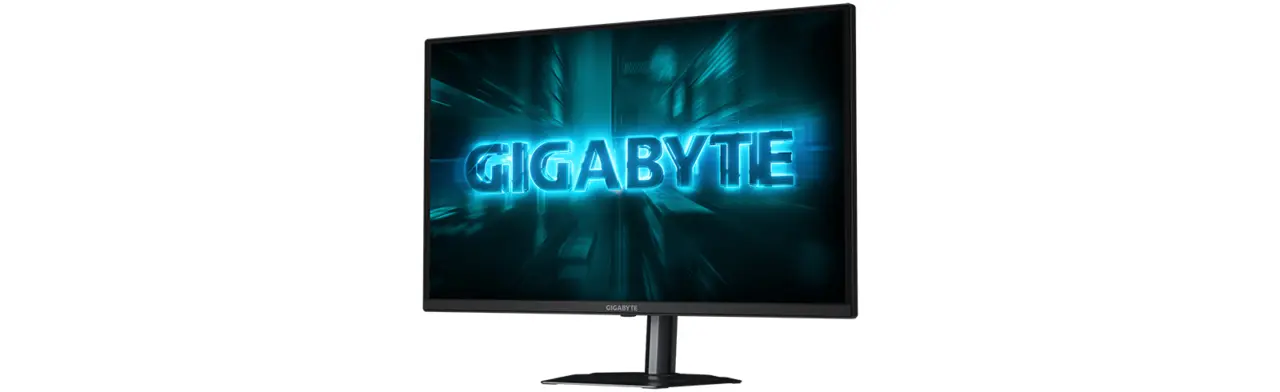 GIGABYTE GO27Q24A gaming monitor front view with QD-OLED panel and adjustable stand