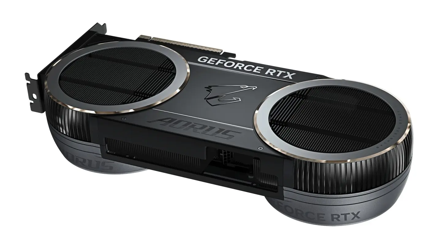 Close-up of GIGABYTE AORUS RTX 5090 INFINITY cooling fans