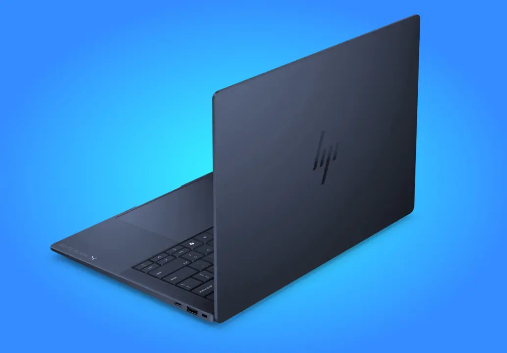 HP EliteBook X G2i 14 laptop with OLED display showing vibrant colors