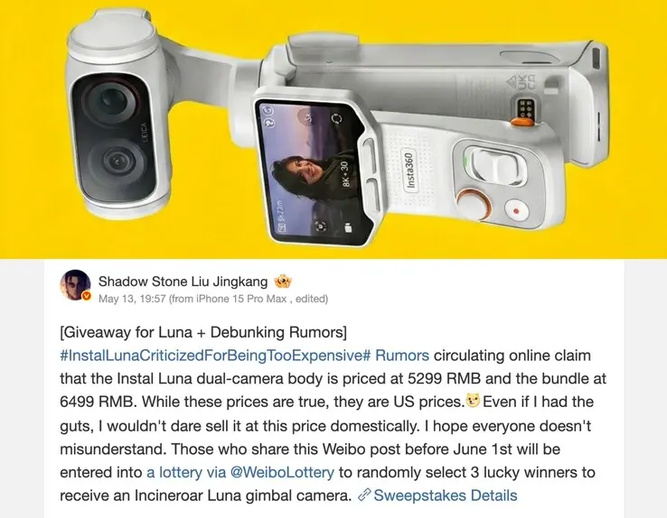 Insta360 Luna Ultra dual-camera system with detachable OLED touchscreen