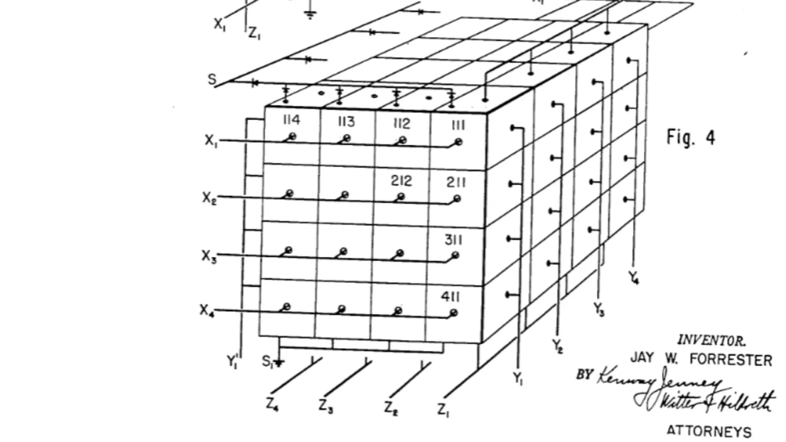 Diagram of coincident-current magnetic core memory