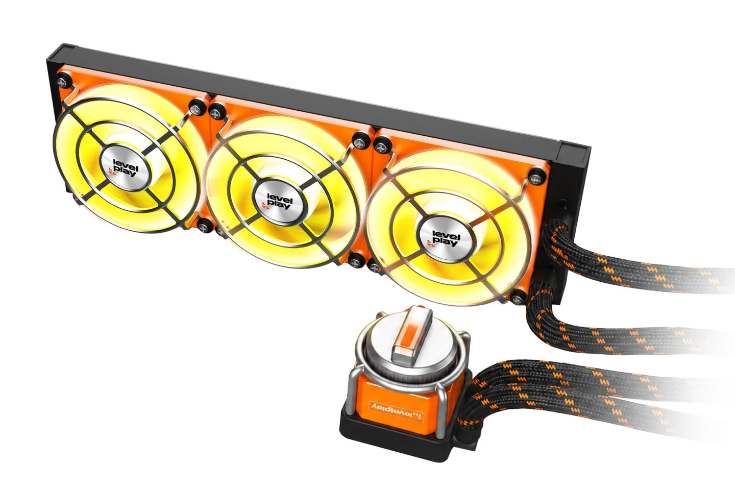 Levelplay Newtro series air and liquid coolers with retro orange design