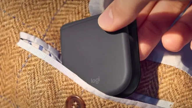 Logitech ultra-portable wireless mouse folded in half