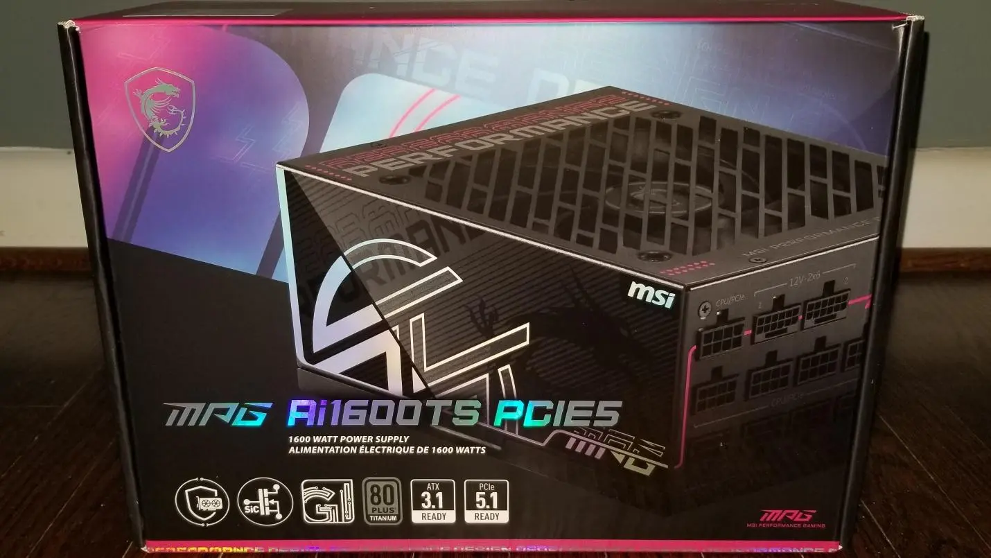 MSI MPG Ai1600TS power supply with GPU Safeguard+ protection system monitoring connector health in real time to prevent overheating issues.