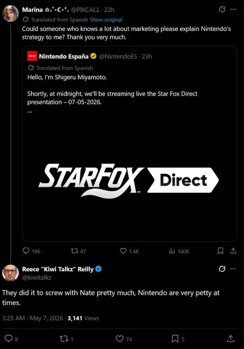 Nintendo Star Fox Switch 2 game announcement shadow drop event