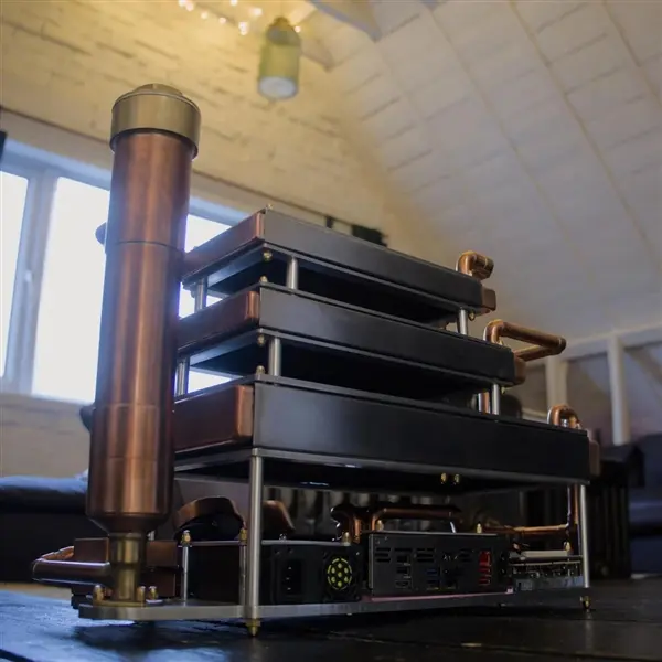 Billet Labs custom zero-fan gaming PC with RTX 5080 and Ryzen 7 9800X3D using stacked radiators