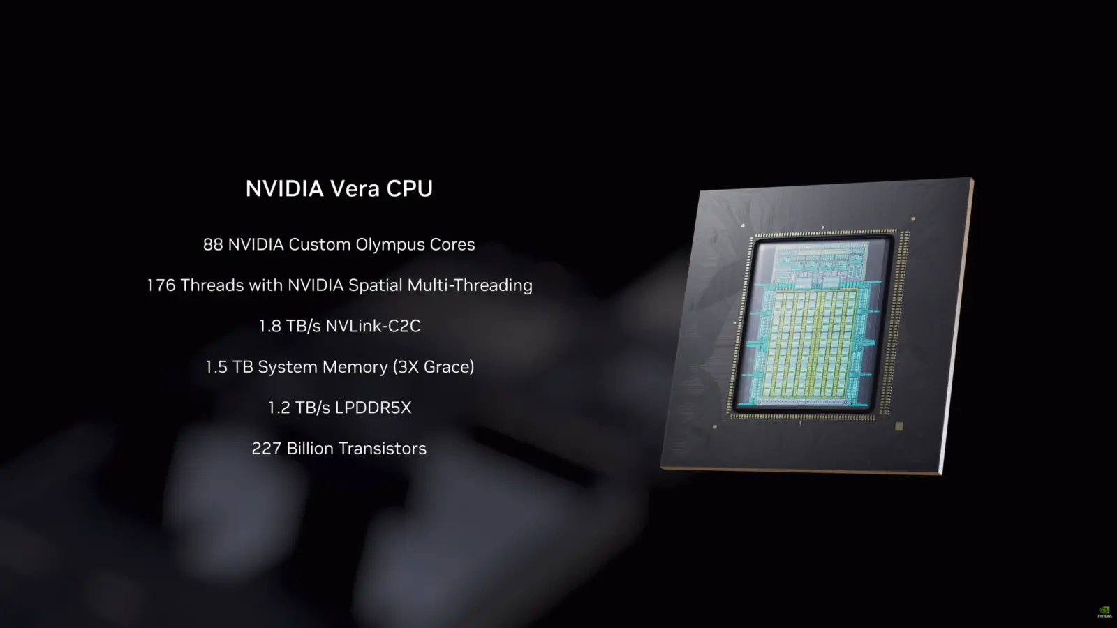 NVIDIA Vera CPU with 88 cores and 1.5 TB memory