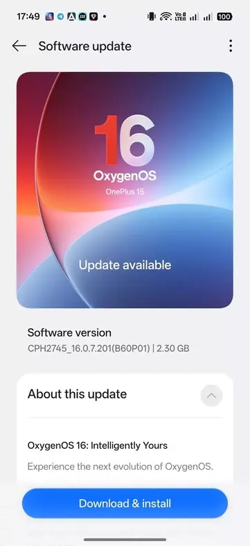 OnePlus 15 OxygenOS update includes Luminous Rendering Engine and May 2026 security patch.