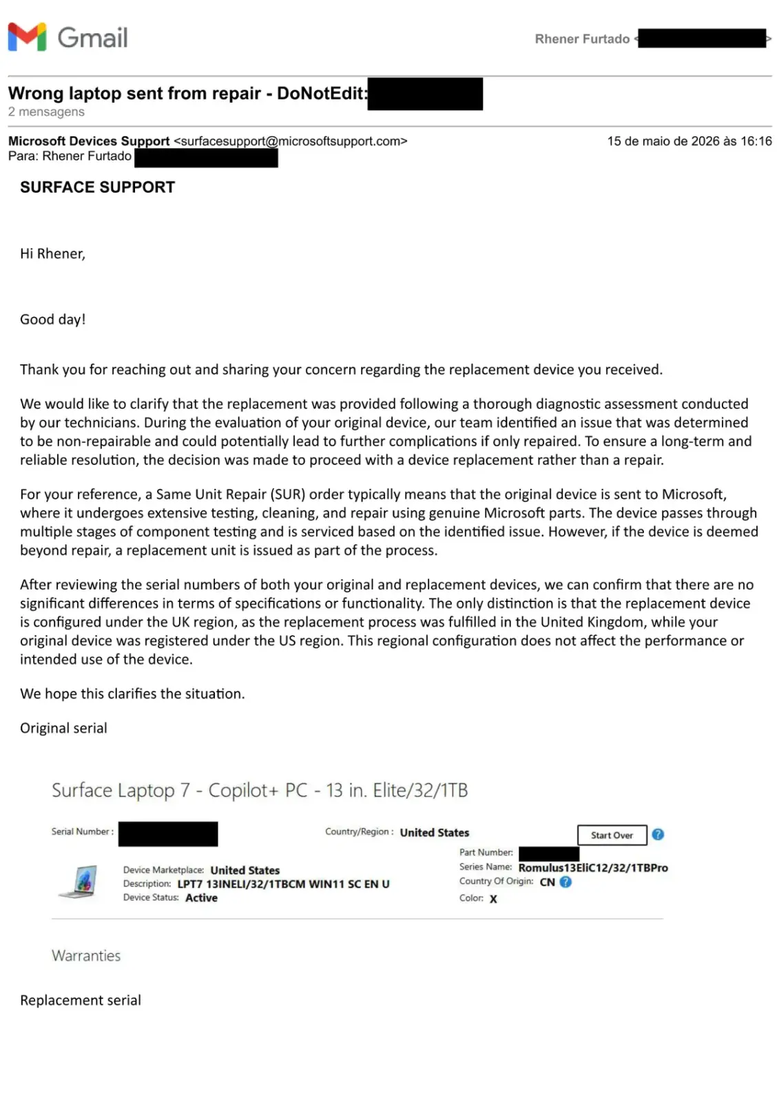 Standard replacement Surface Laptop 7 without anniversary branding