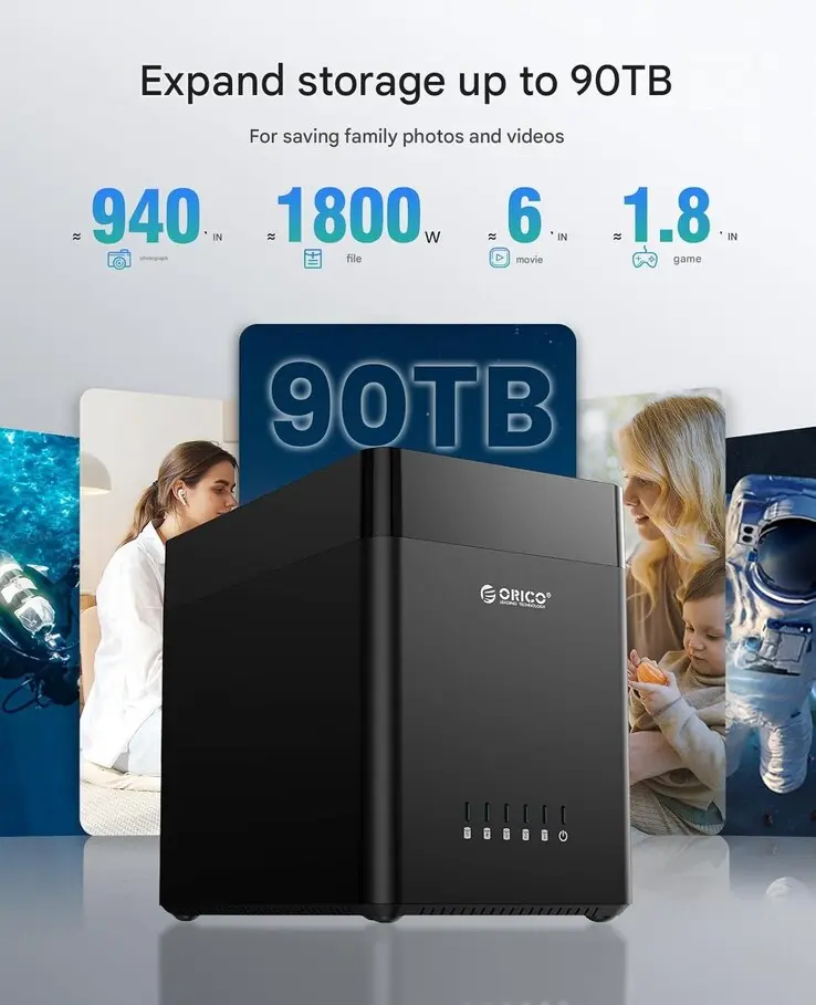Orico X50PRO 5-bay HDD enclosure with magnetic tool-free cover and UASP support for fast data transfer speeds.
