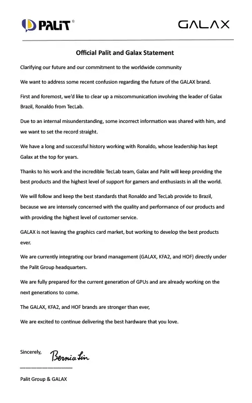Palit Group headquarters integrating GALAX, KFA2, and HOF brand management operations.