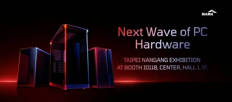 SAMA V80 PC case with dual-curved tempered glass front panel and ambient lighting