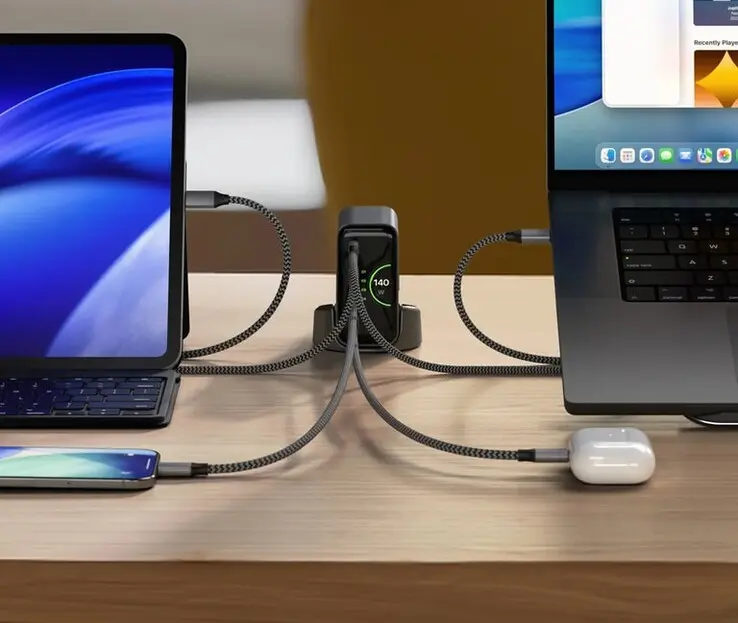 Satechi ChargeView 140W Desktop Charger with built-in display and stand
