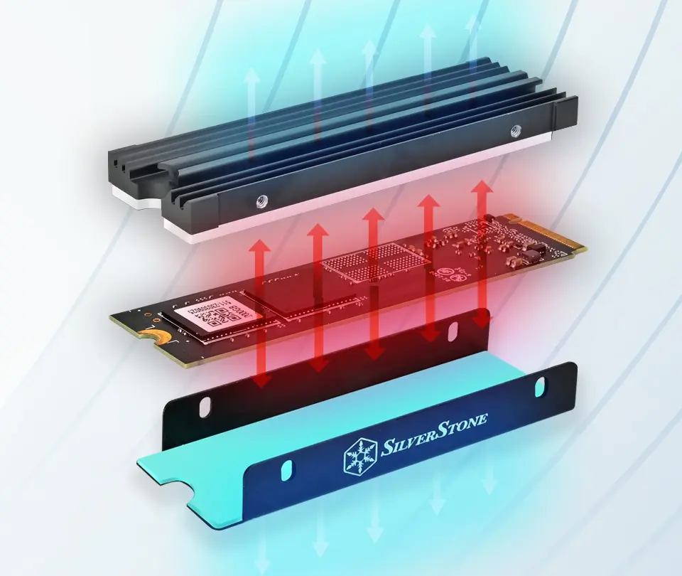 SilverStone TP07 low-profile ultra-thin aluminum heatsink designed for Sony PS5 internal drive bay installation