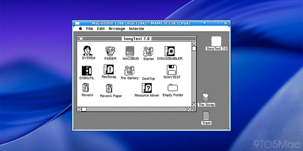 The Virtual OS Museum interface showing historical operating systems