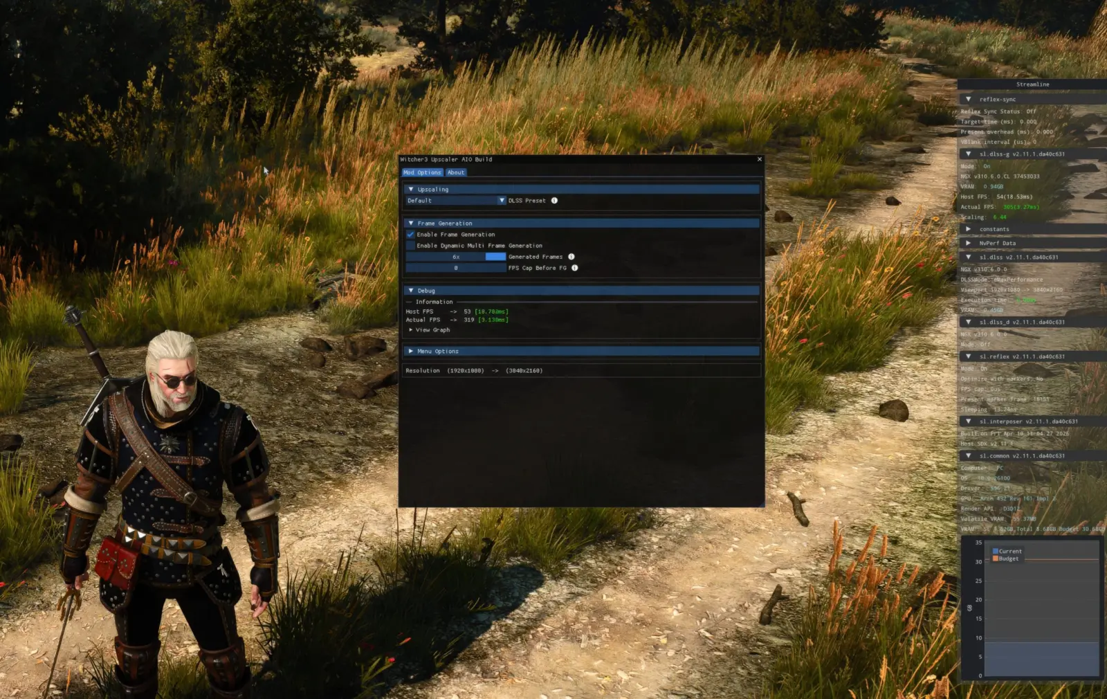 PureDark DLSS 4.5 Multi Frame Generation mod for The Witcher 3