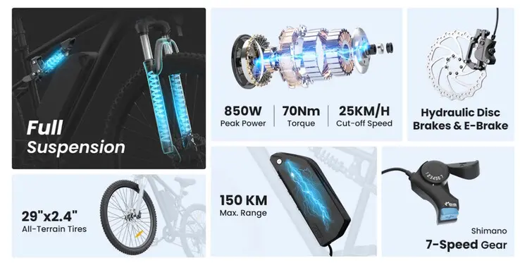 Touroll U3 Pro full-suspension electric mountain bike with 70 Nm motor