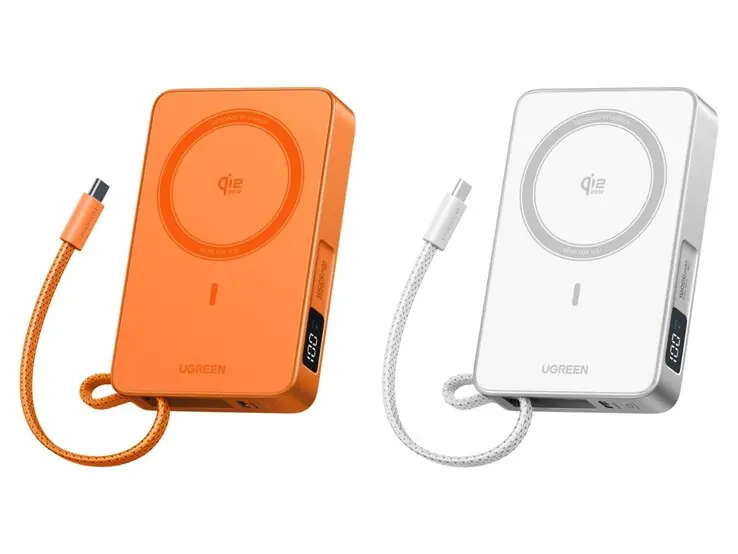 Ugreen MagFlow Qi2 25W Magnetic Power Bank with integrated display and braided cable