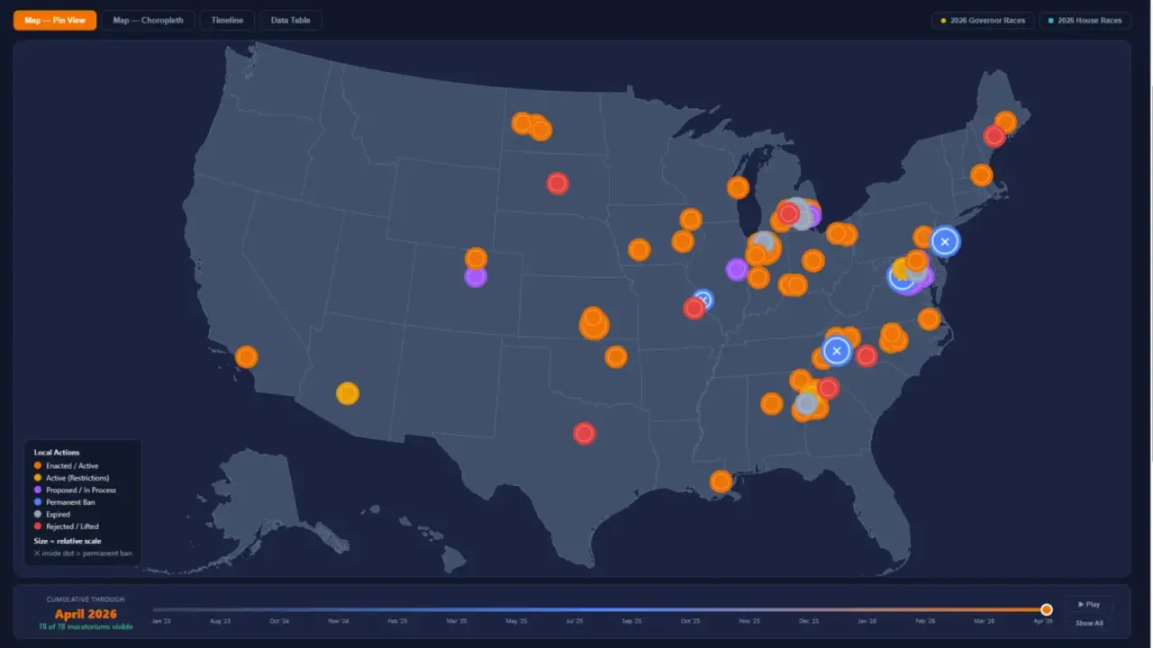 US AI Data Center Bans Multiply: 69 Jurisdictions Block New Builds