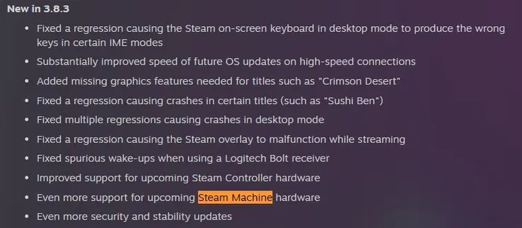 Valve Adds Steam Machine Support in SteamOS 3.8.3 Beta Update