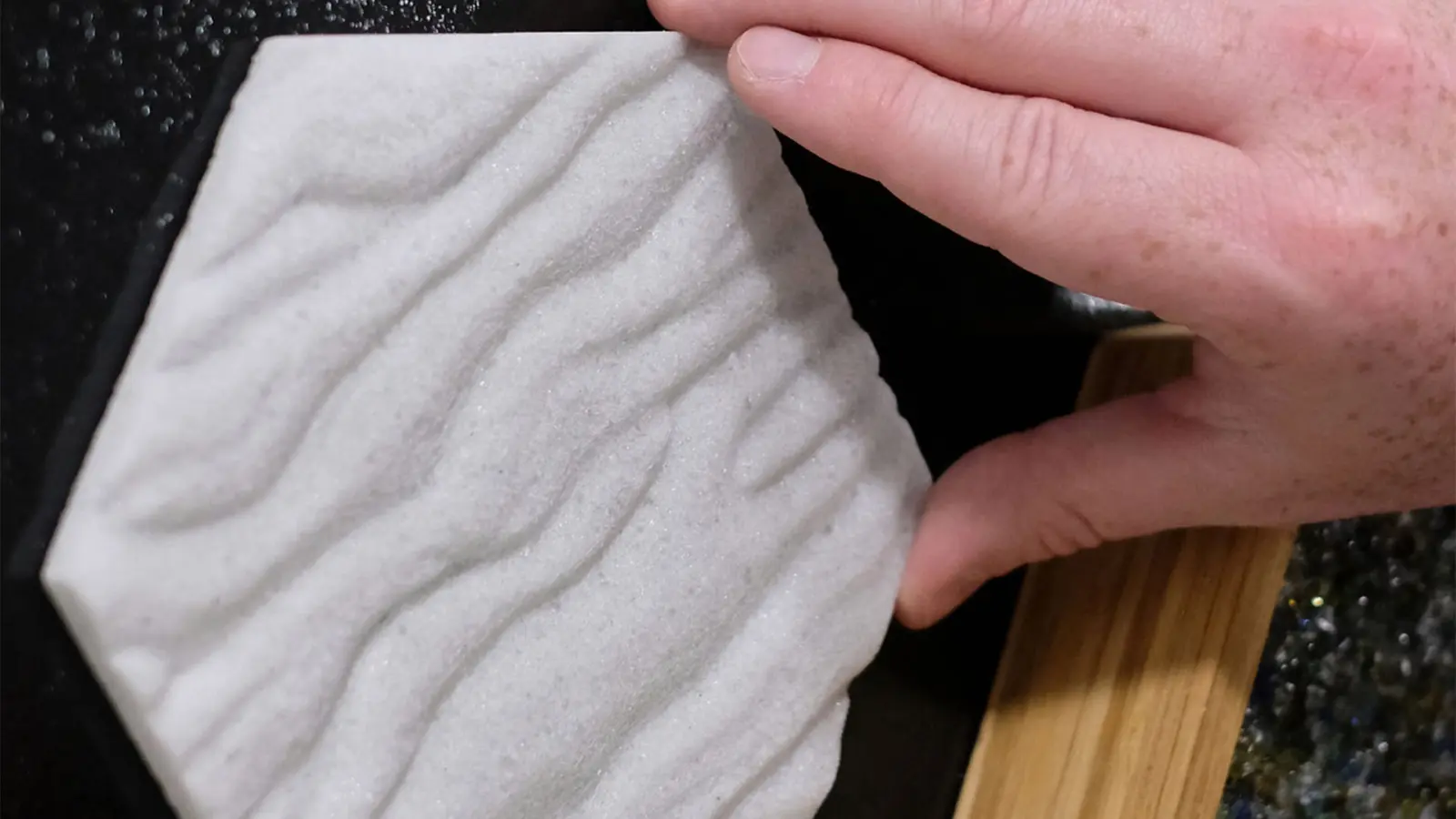 Binder jet 3D printing process layers recycled glass powder with adhesive agent