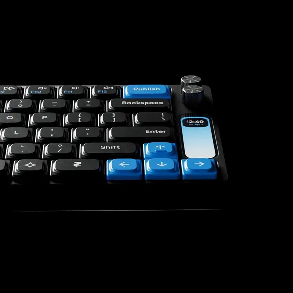 Framer F1 keyboard close-up showing knobs and Publish button