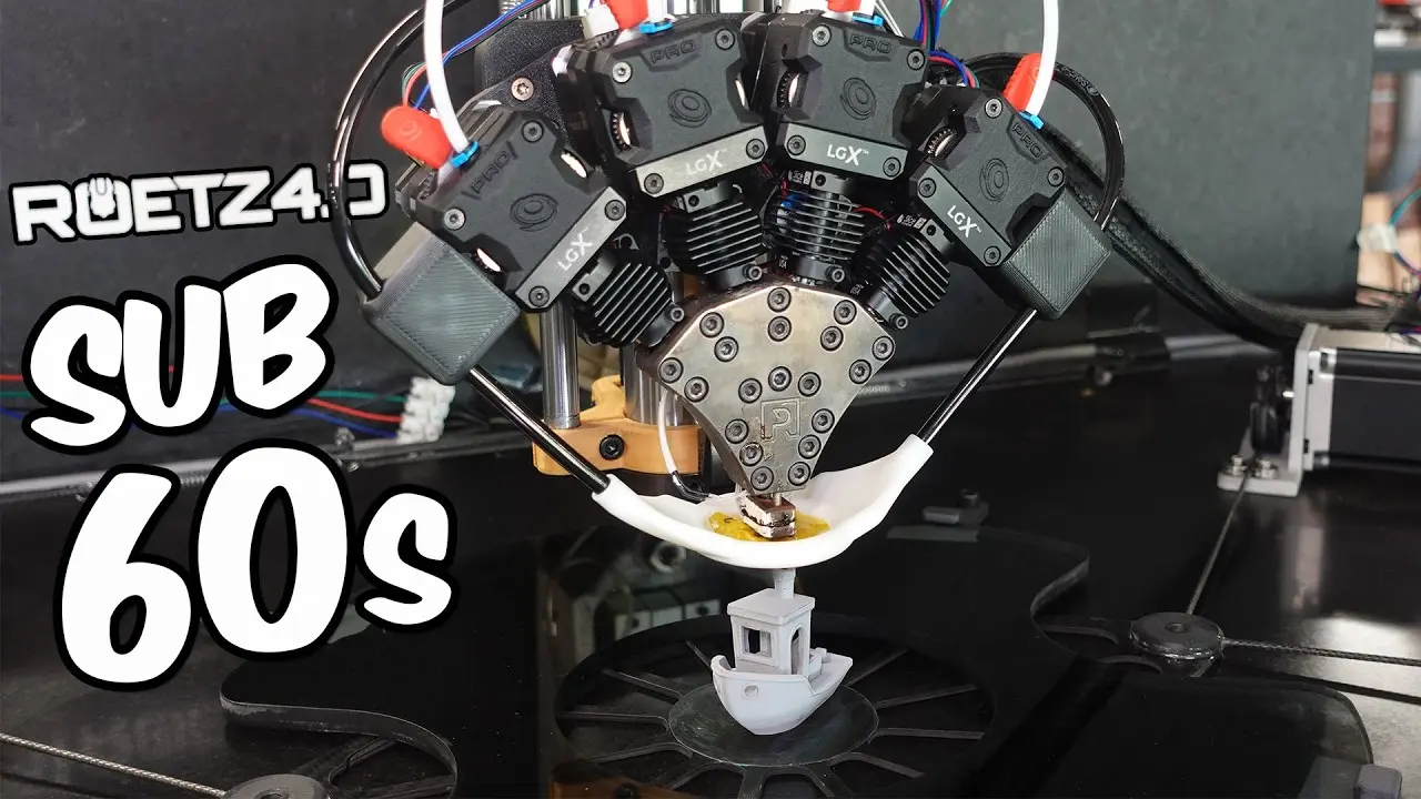 Yan Roetz Minuteman 3D Printer with carbon fiber parts and custom-cut elements for high-speed operation.