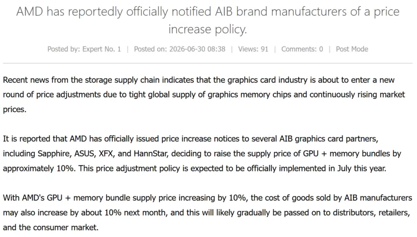 AMD Radeon GPU price hike graphic