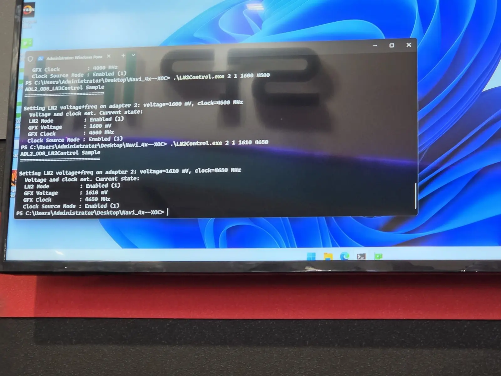 Close-up of the Radeon RX 9060 XT GPU die showing extreme voltage modifications