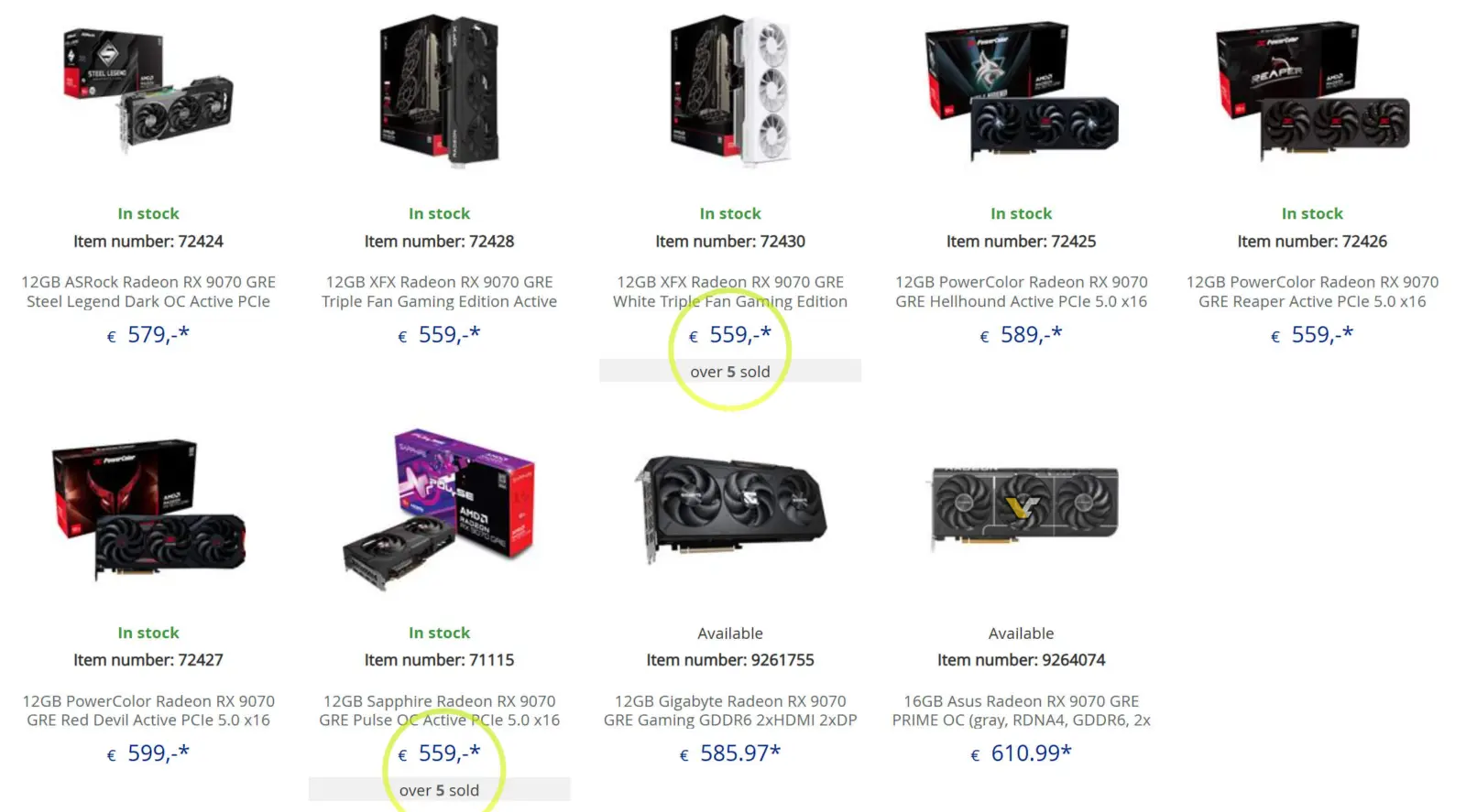 AMD Radeon RX 9070 GRE graphics card sales chart