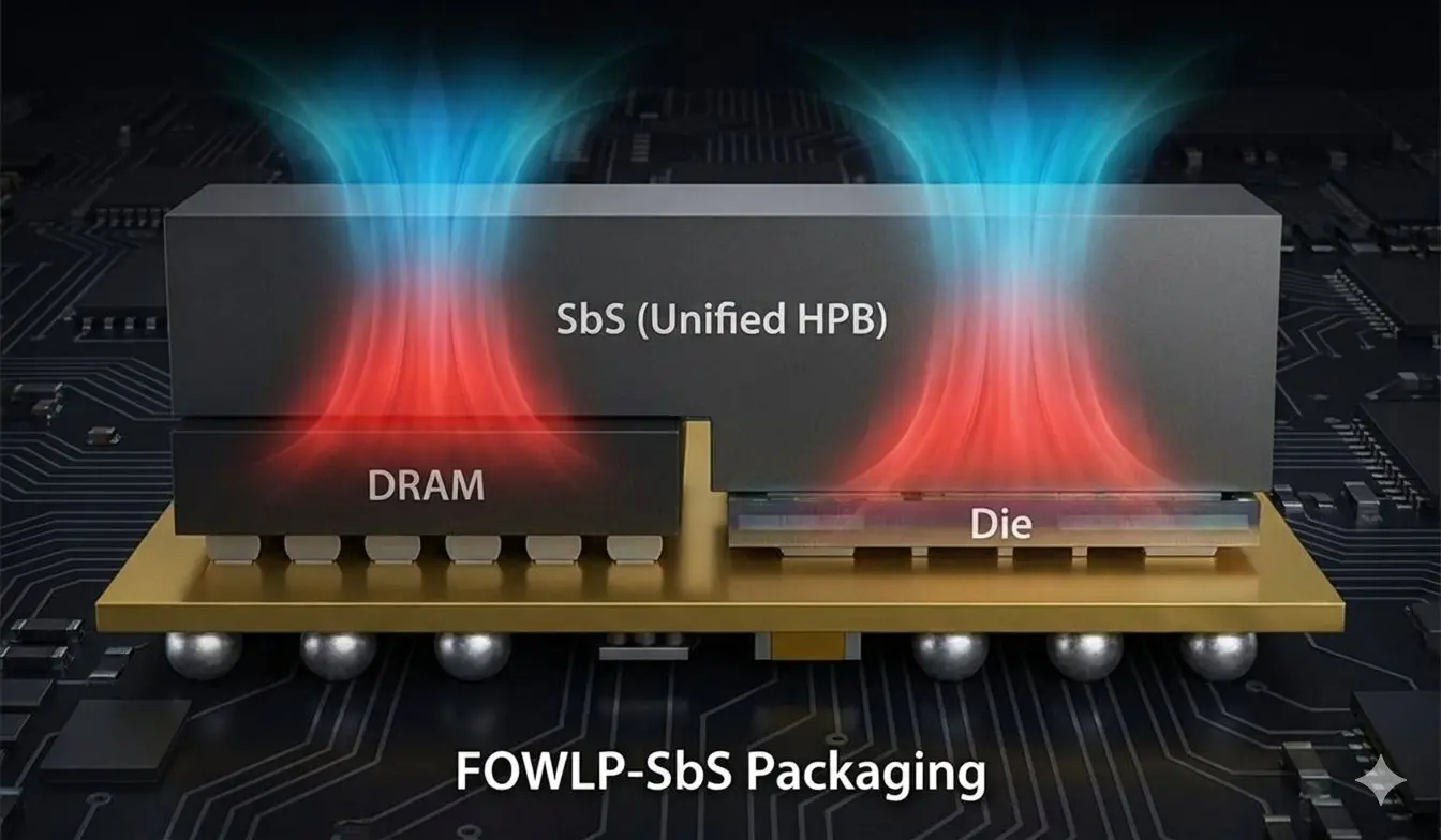 Diagram showing FOWLP side-by-side packaging layout