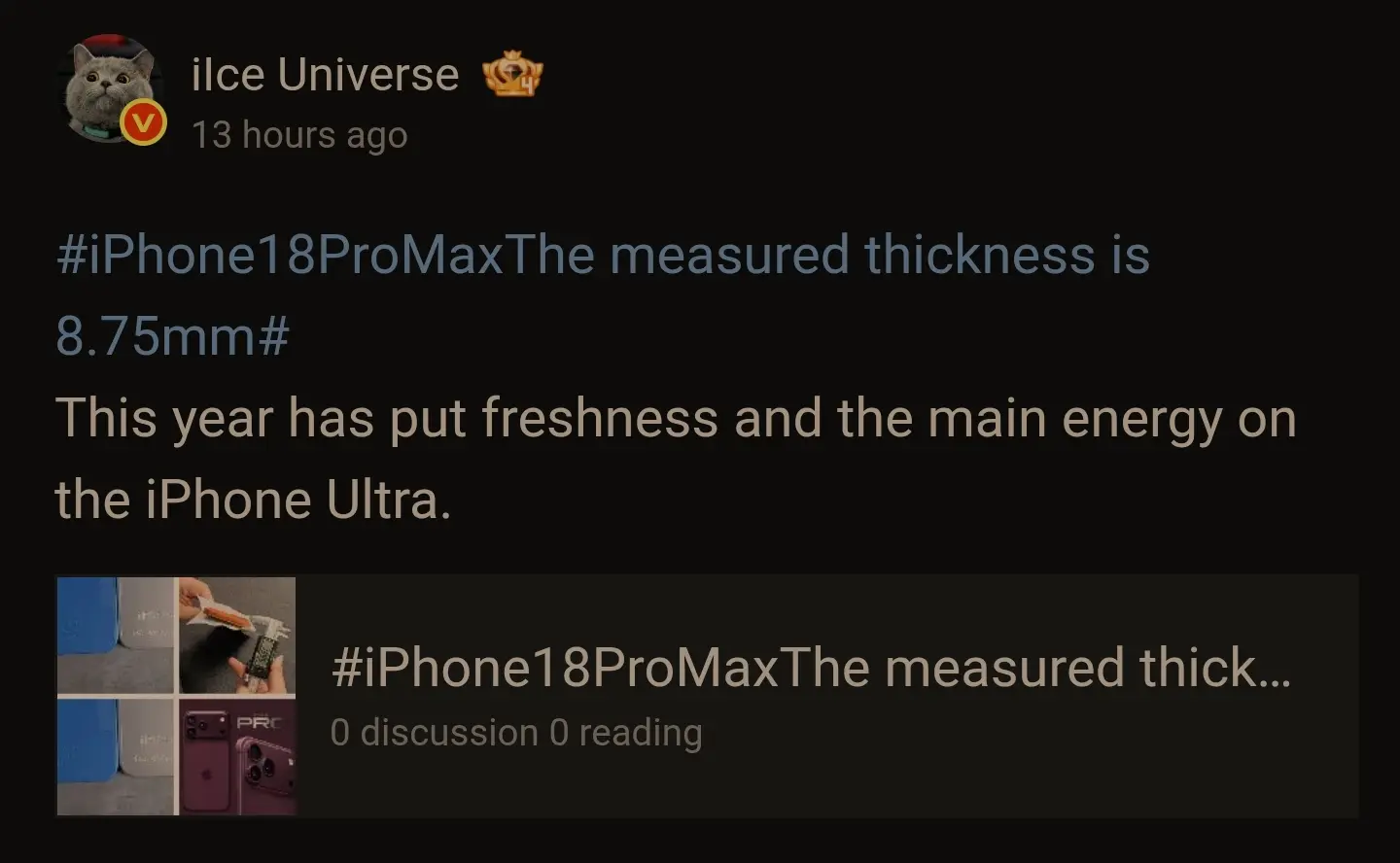 Apple iPhone 18 Pro Max thickness measurement visualization
