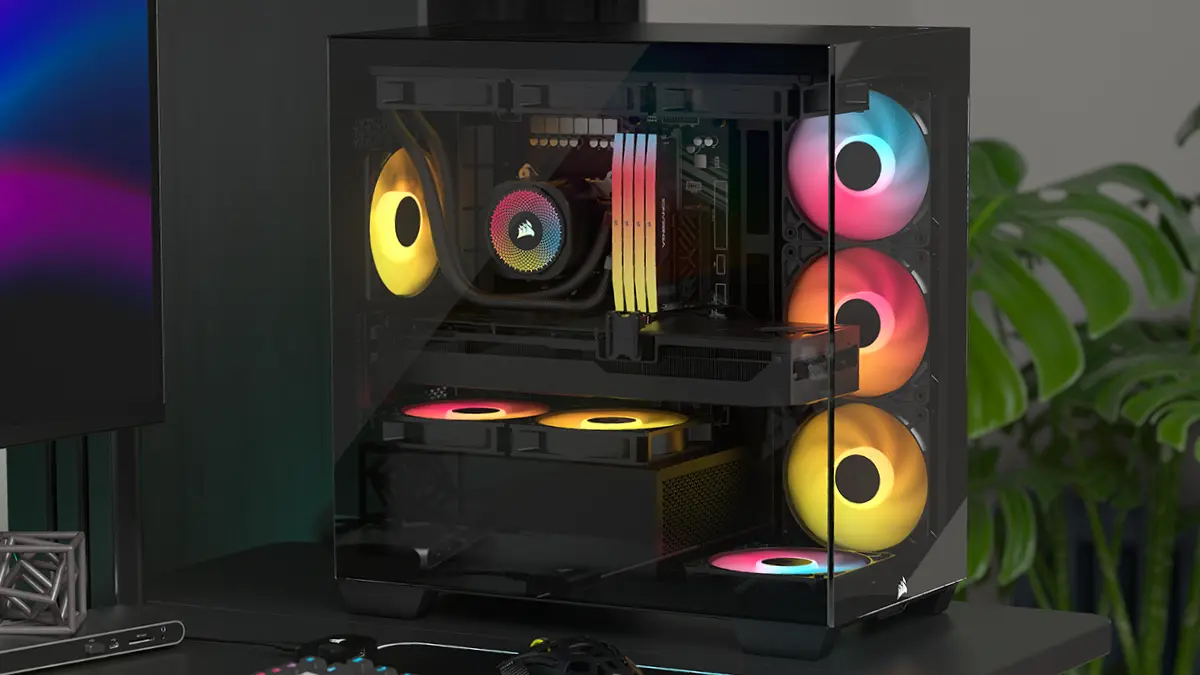 Corsair Warthog PC case front view showing Y-shaped hollow panel