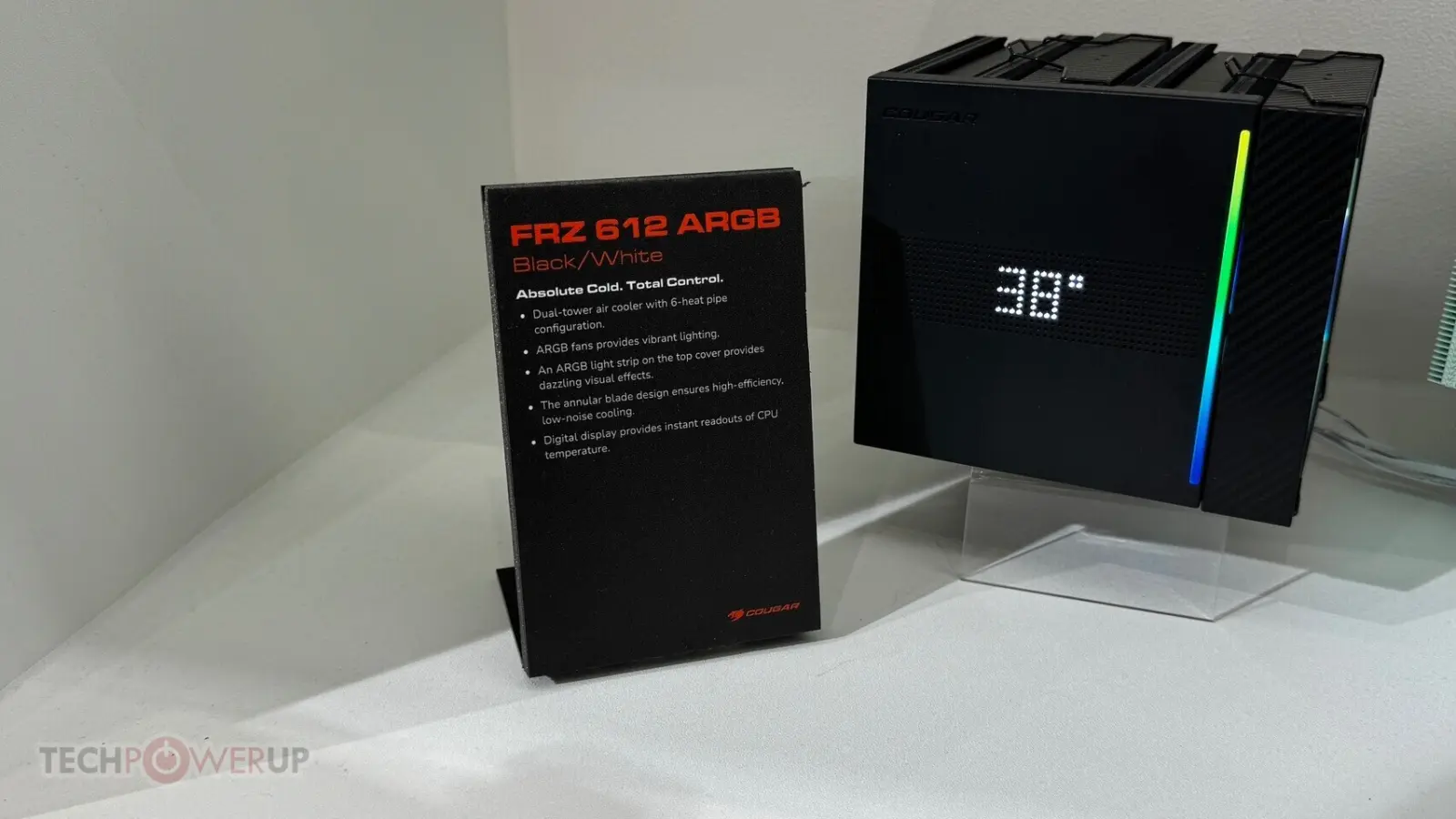 Cougar FRZ 612 ARGB dual-tower CPU air cooler with dot matrix display and RGB lighting