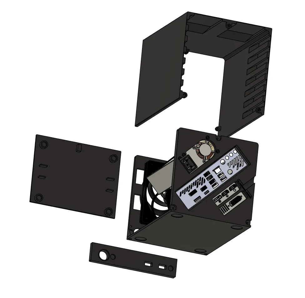 3D-printed Mini-ITX PC case housing an RTX 5060 graphics card