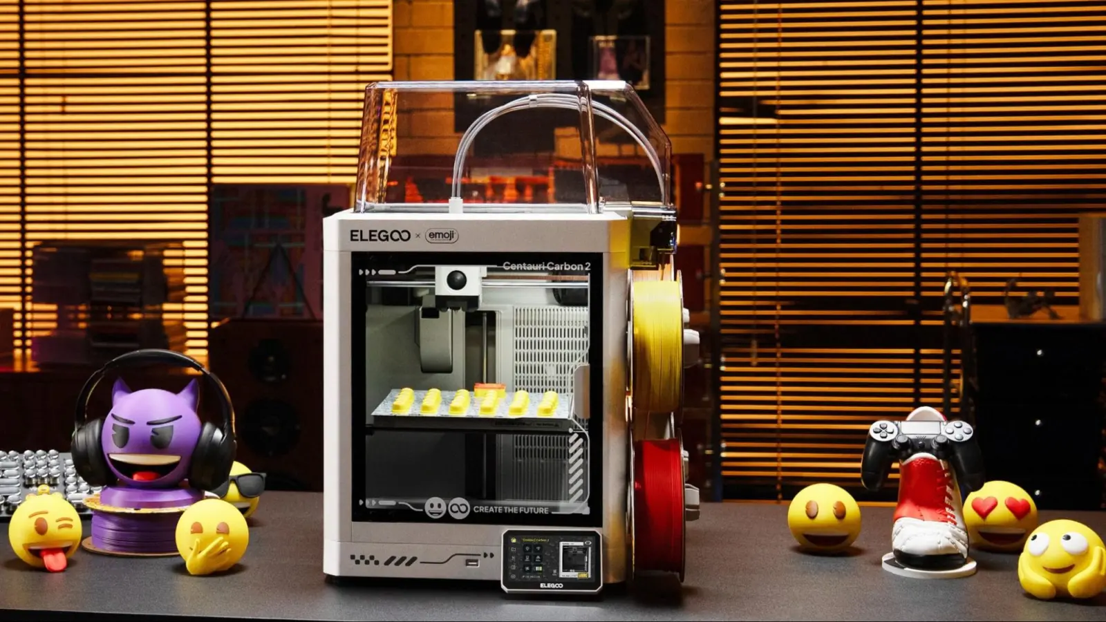 Emoji-branded PLA filament spools with RFID tags for the Centauri Carbon 2 Emoji Edition