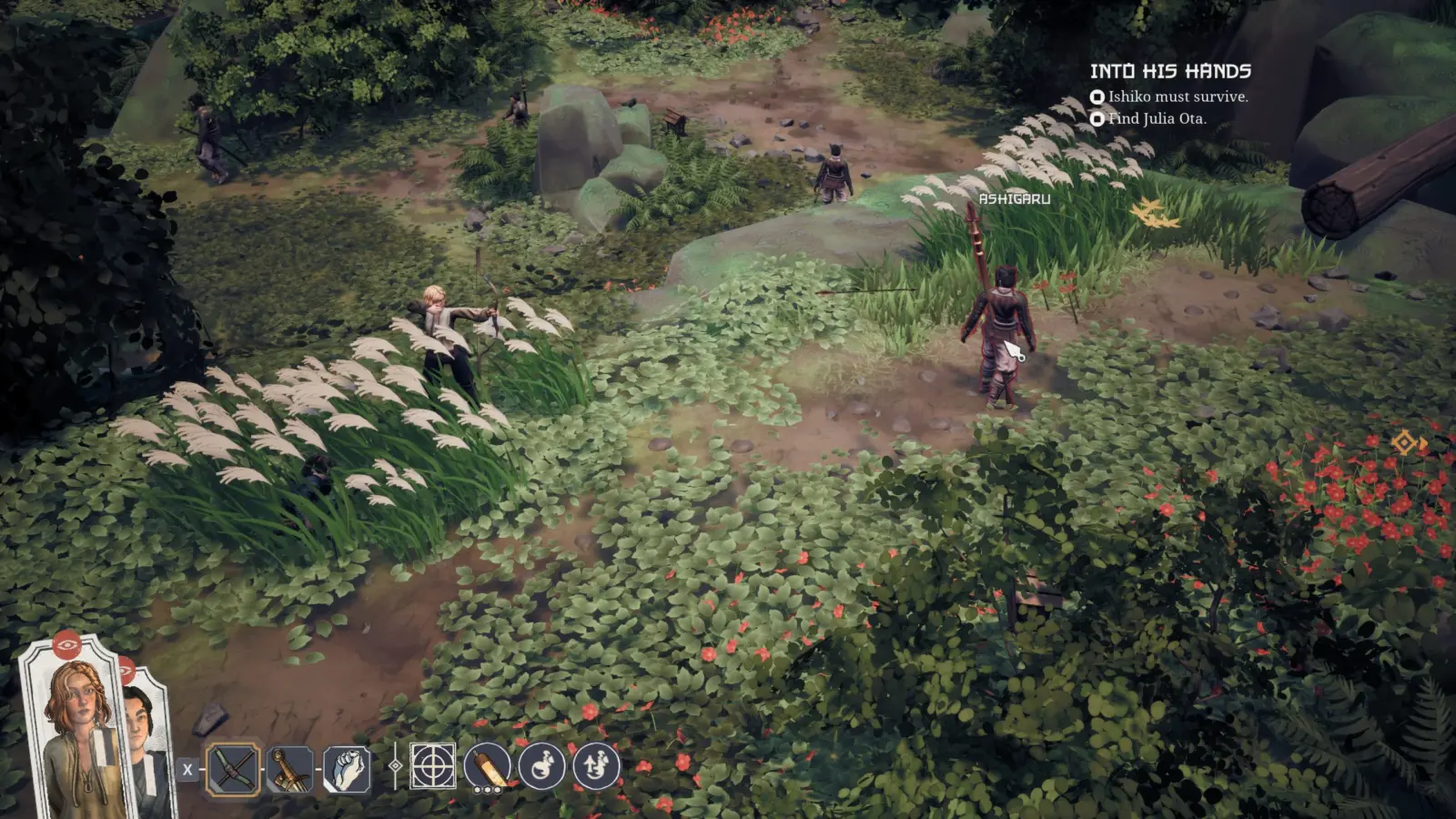 Screenshot of Expeditions: Samurai gameplay with turn-based combat